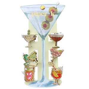 NIB Piper K Mini Rhinestone Cocktail Drinks Hairclips Martini Margarita